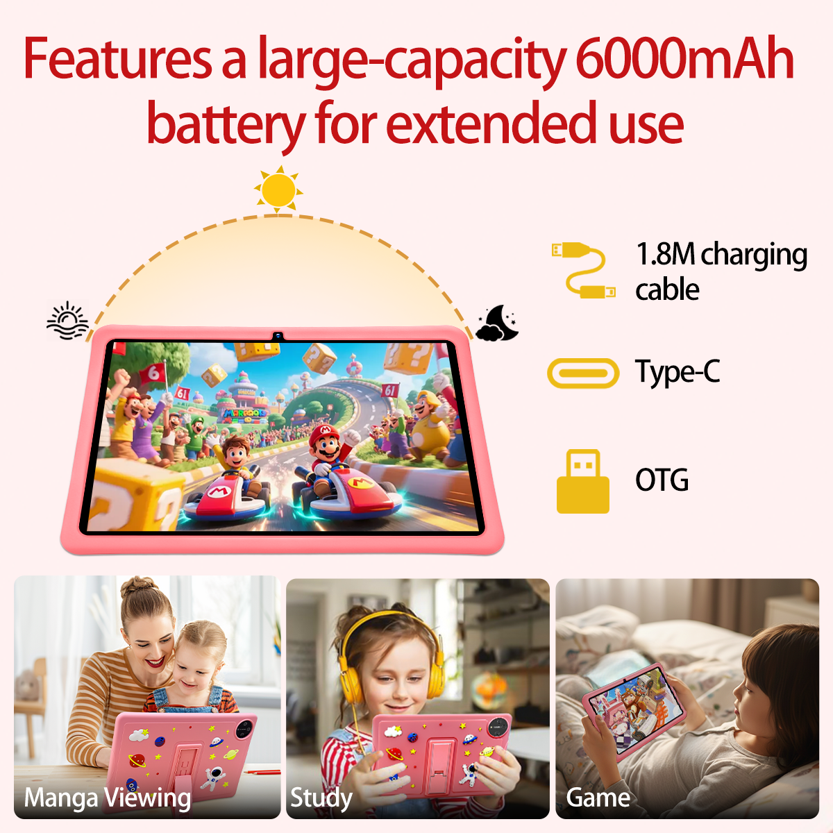 FERATINO Kids Tablet,10 Inch Ttablet with Parental Control,Google Kids Space, Android Tablet for Kids