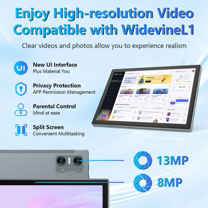 Qukenk,Android 14 Tablet, Widevine L1, 10 inch Tablet with Bluetooth 5.0, WiFi 6, Fast Charging, 8GB RAM+64GB ROM, Split Screen Support