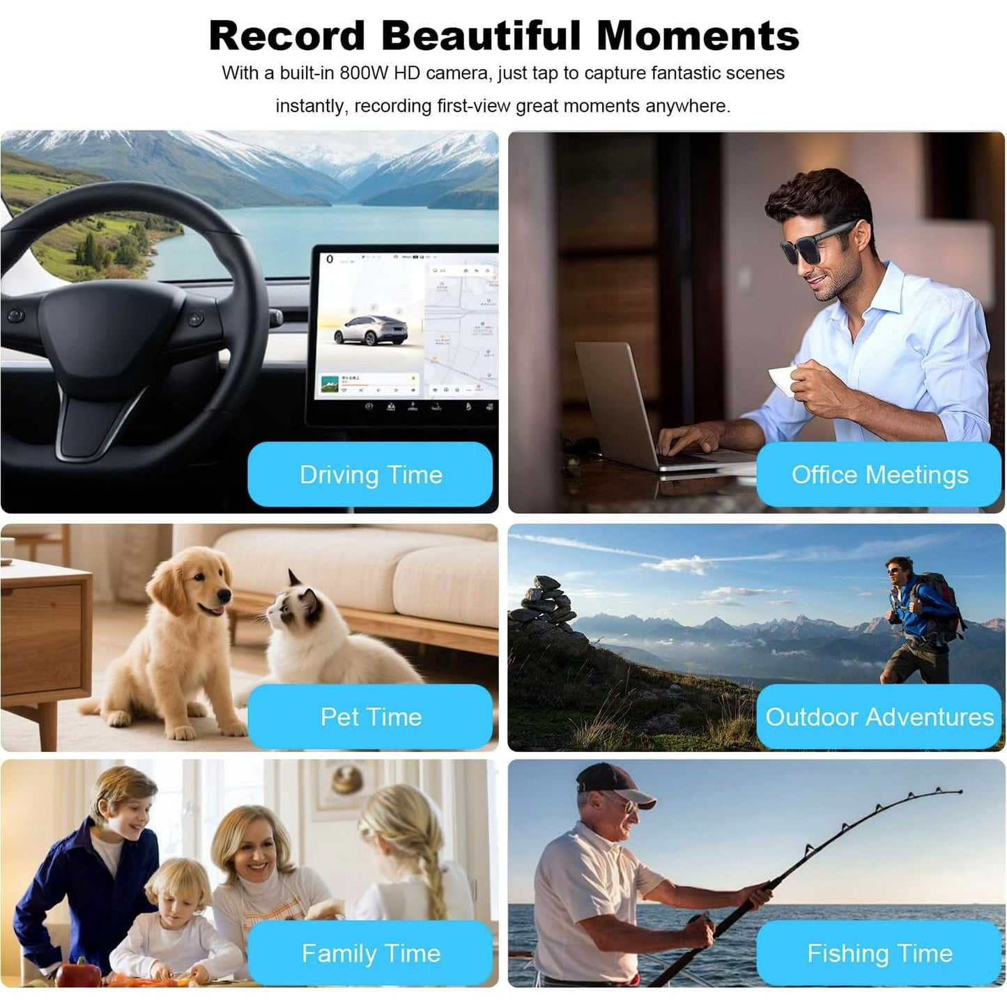 AI Smart Glasses with Camera, 4K HD Video & Photo Capture, Real-Time Translation, Recording Glasses with AI Assistant, Open-Ear Audio, Object Recognition, Bluetooth, for Travel (Transparent Lens)