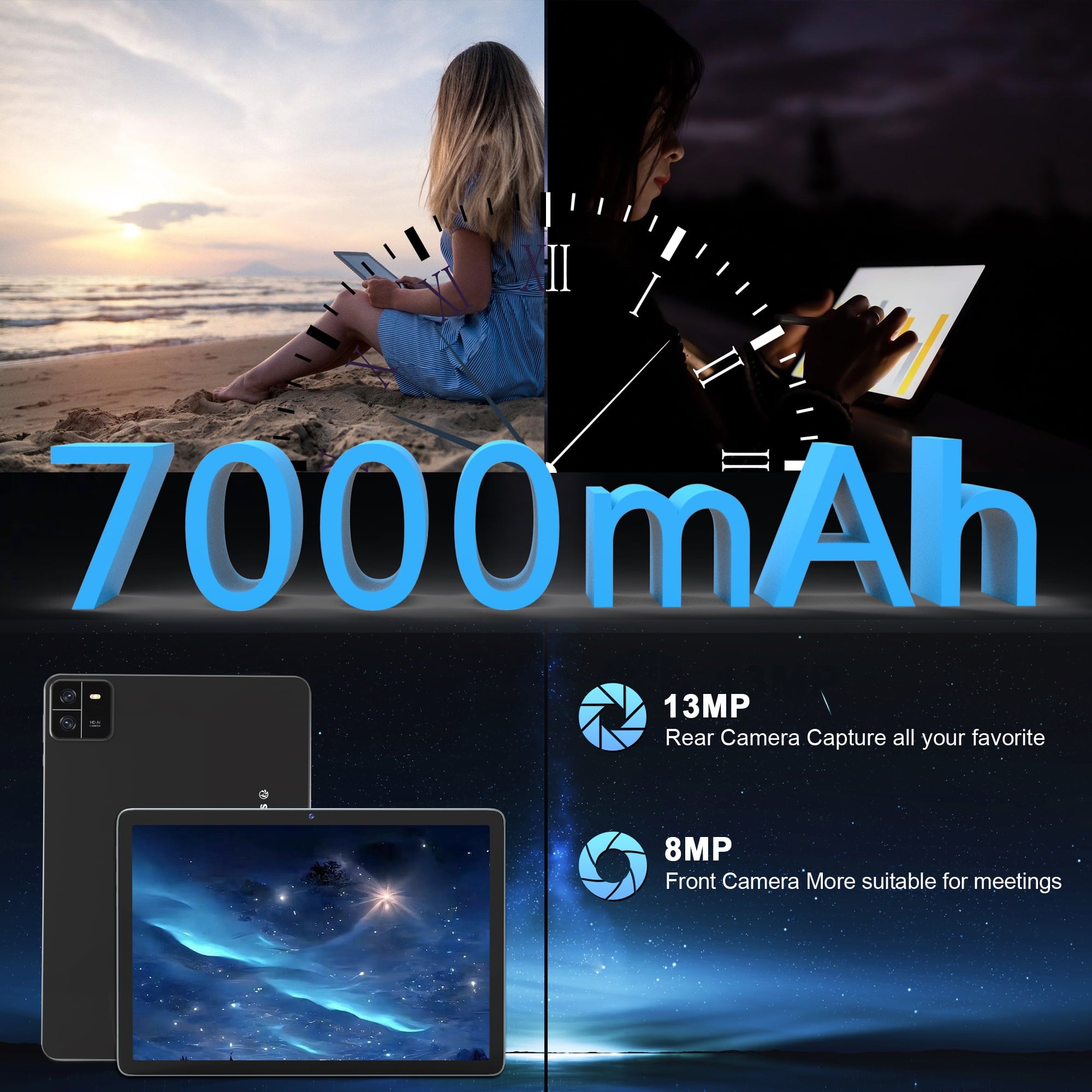 Android 13 Tablet ,10 inch Tablet, 12GB+128GB ROM , Octa-Core Processor, 1280x800 IPS HD Touch Screen, GPS, WiFi, 5MP+13MP Dual Camera, Bluetooth