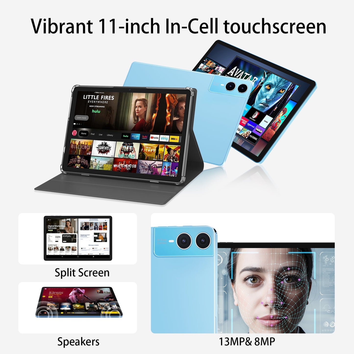 Android 16 Tablet 11inch, 18W Fast Charging, 24GB+256GB+1TB Expand, Octa-core CPU, 8000mAh Large Battery, WiFi6, Touchscreen Display, Widevine L1 Tableta