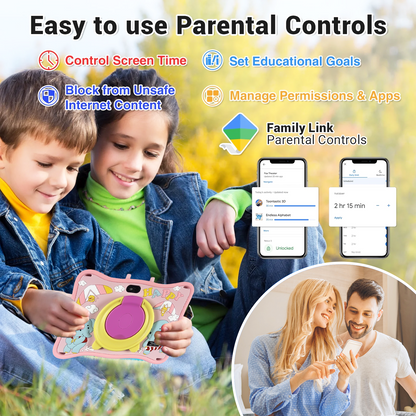 SHOUDM Kids Tablet,Android Toddler Tablet, 128GB Storage, Dual Camera, Shockproof Case, Parental Control Tablets Support