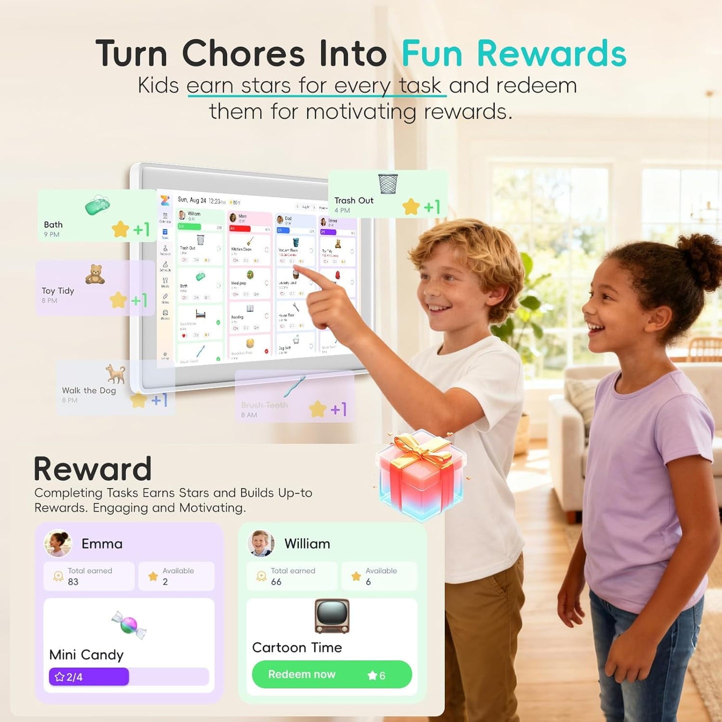 Touch Calendar, 10.1" Digital Calendar 2026 Family Wall Planner, 1080P Full HD Interactive Touchscreen, Smart Chore Chart and Home Organization, Gift for Busy Families Scheduling