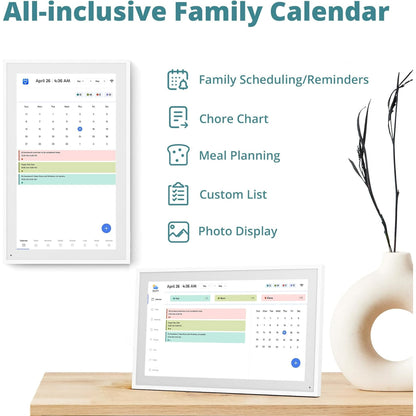SHOUDUM Digital Calendar, 15.6" Chore Chart Wall Planner, 1080P FHD Interactive Touchscreen,Display for Family Schedules and All Apps Full Free-White