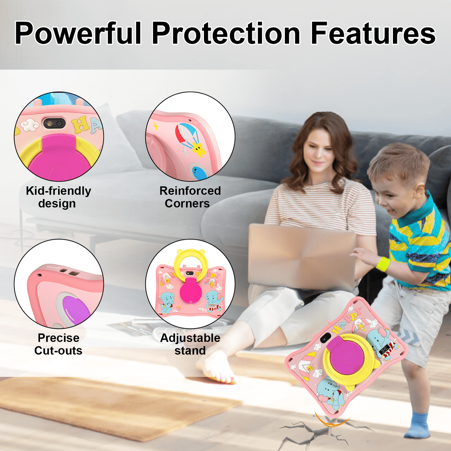 SHOUDM Kids Tablet,Android Toddler Tablet, 128GB Storage, Dual Camera, Shockproof Case, Parental Control Tablets Support