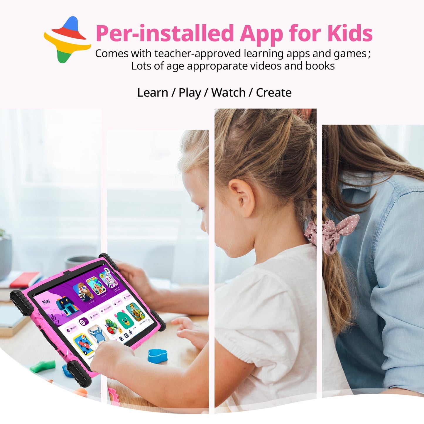 2025 Android 13 tablet,10" Android Kids Tablet 4GB+64GB, Kid-Proof Case with Kickstand, Quad-Core 1.6