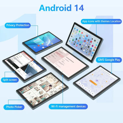 Qukenk,Android 14 Tablet, Widevine L1, 10 inch Tablet with Bluetooth 5.0, WiFi 6, Fast Charging, 8GB RAM+64GB ROM, Split Screen Support